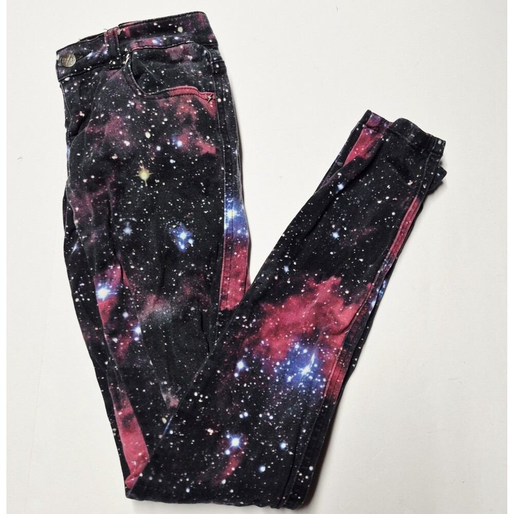 Tripp NYC Galaxy Nebula Print Lightning Bolt Skinny Jeans Size 25 Emo Alt Goth